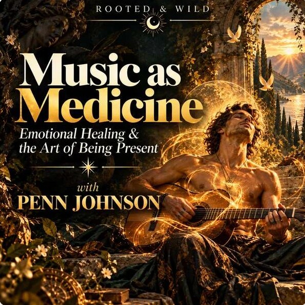 Rooted & Wild podcast cover: Music as Medicine with Penn Johnson