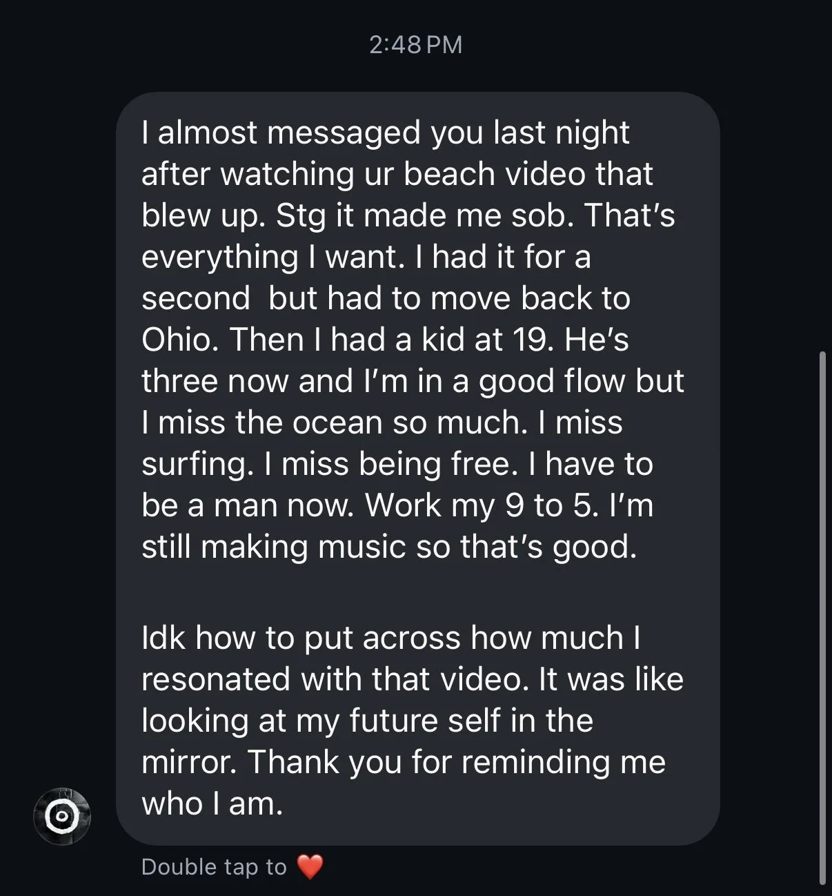 Screenshot of a client message
